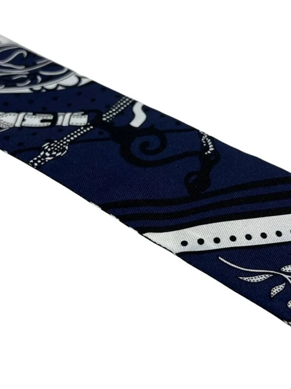 HERMES Twilly Scarf Navy White Silk Scarf